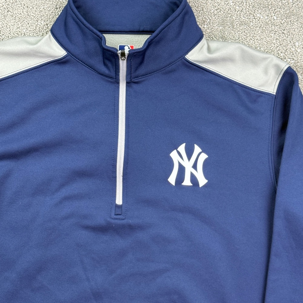 New York Yankees Mens L Quarter Zip Pullover Navy Gray MLB Baseball Jacket